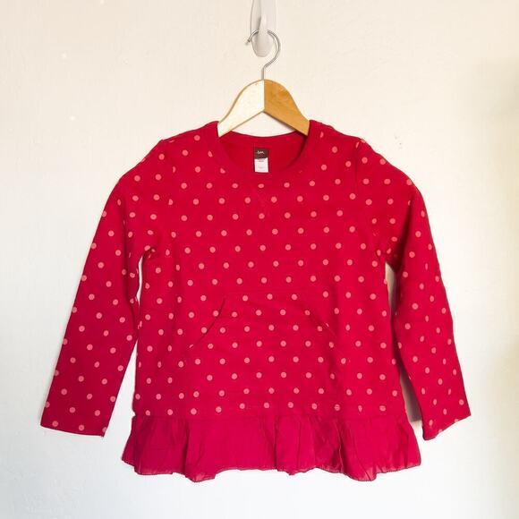 Tea Collection Ruffle Tunic Red Polka Dot Shirt Long Sleeve Girls 7 - Picture 1 of 5